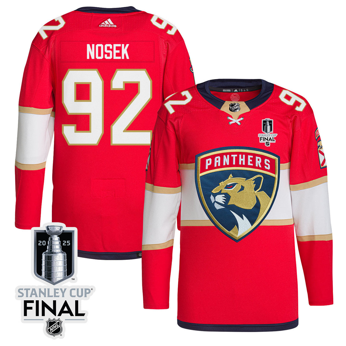 Tomas Nosek 92 Florida Panthers 2025 STANLEY CUP Final Patch Home Men Jersey - Red