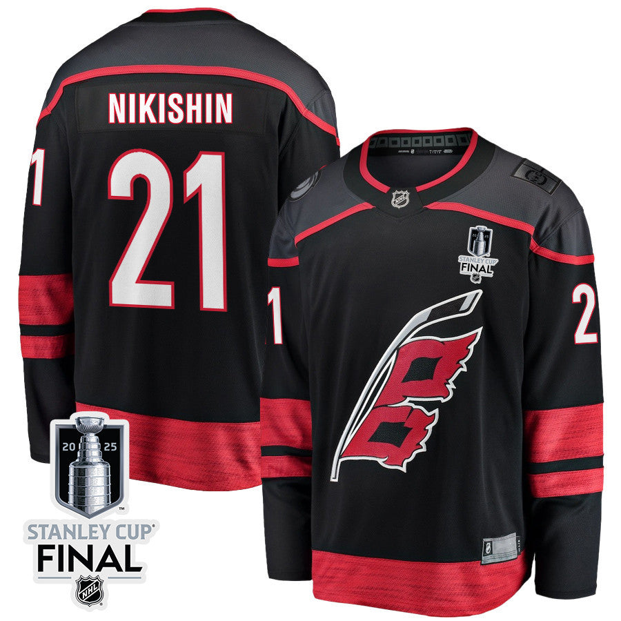 Alexander Nikishin 21 Carolina Hurricanes 2025 STANLEY CUP Final Patch Home Men Jersey - Black