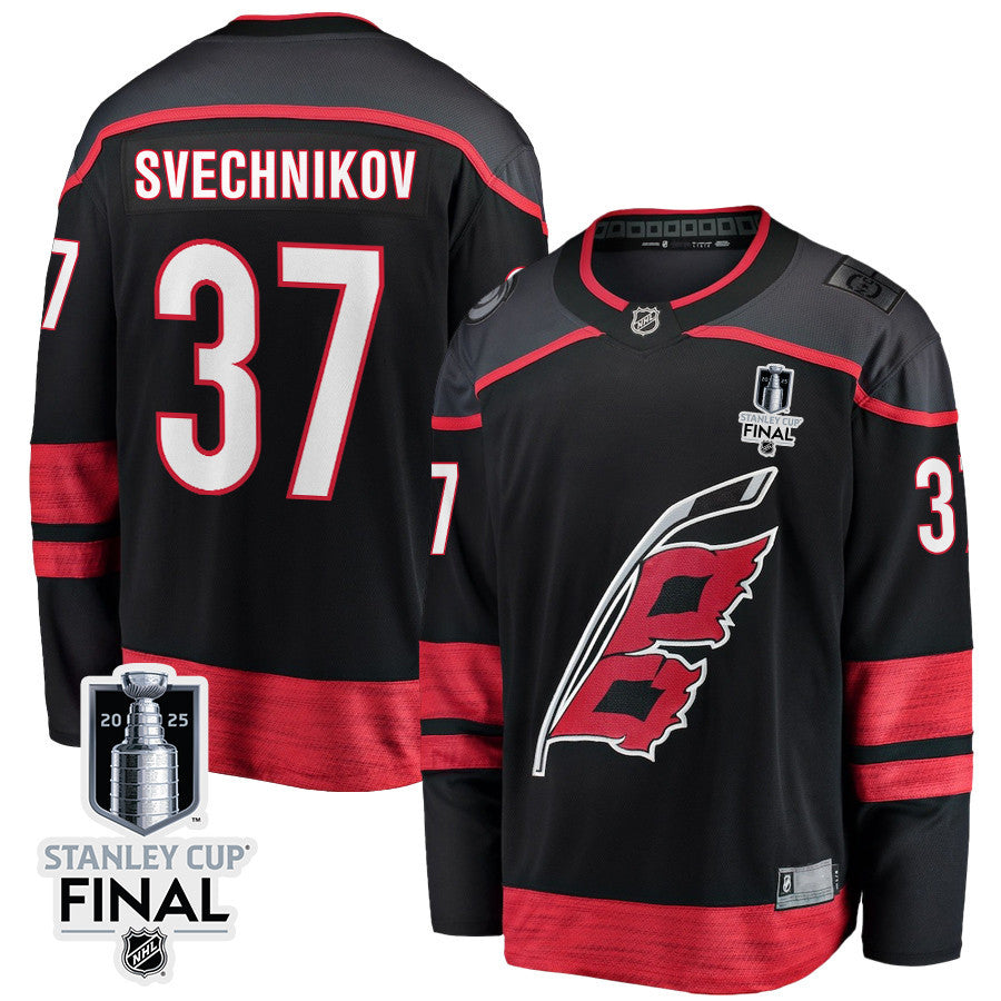 Andrei Svechnikov 37 Carolina Hurricanes 2025 STANLEY CUP Final Patch Home Men Jersey - Black