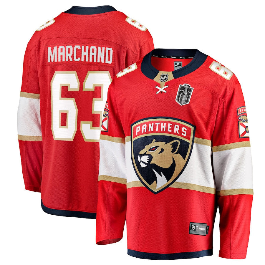 Brad Marchand 63 Florida Panthers 2025 Stanley Cup Final Home Breakaway Men Jersey - Red