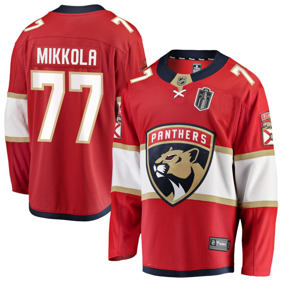 Niko Mikkola 77 Florida Panthers 2025 Stanley Cup Final Home Breakaway Men Jersey - Red