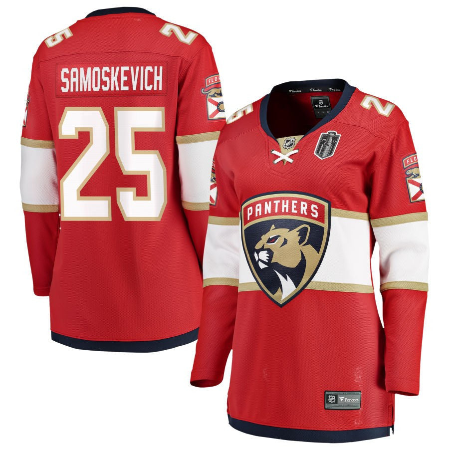 Mackie Samoskevich 25 Florida Panthers 2025 Stanley Cup Final Home Breakaway Women Jersey - Red