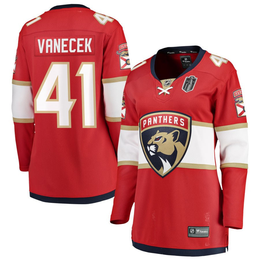 Vitek Vanecek 41 Florida Panthers 2025 Stanley Cup Final Home Breakaway Women Jersey - Red