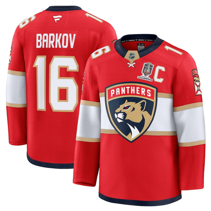 Aleksander Barkov 16 Florida Panthers Home 2025 Stanley Cup Champions Patched Jersey - Red