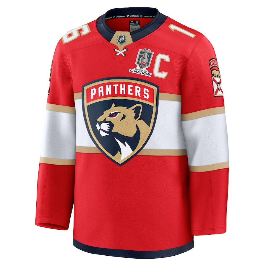 Aleksander Barkov 16 Florida Panthers Home 2025 Stanley Cup Champions Patched Jersey - Red