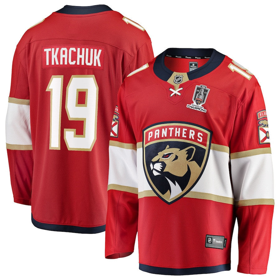Matthew Tkachuk 19 Florida Panthers Home 2025 Stanley Cup Champions Patched Jersey - Red