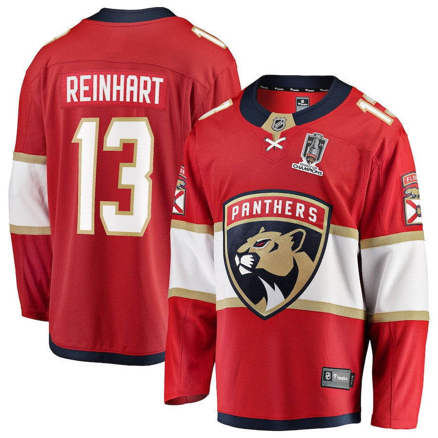 Sam Reinhart 13 Florida Panthers Home 2025 Stanley Cup Champions Premium Patched Jersey - Red