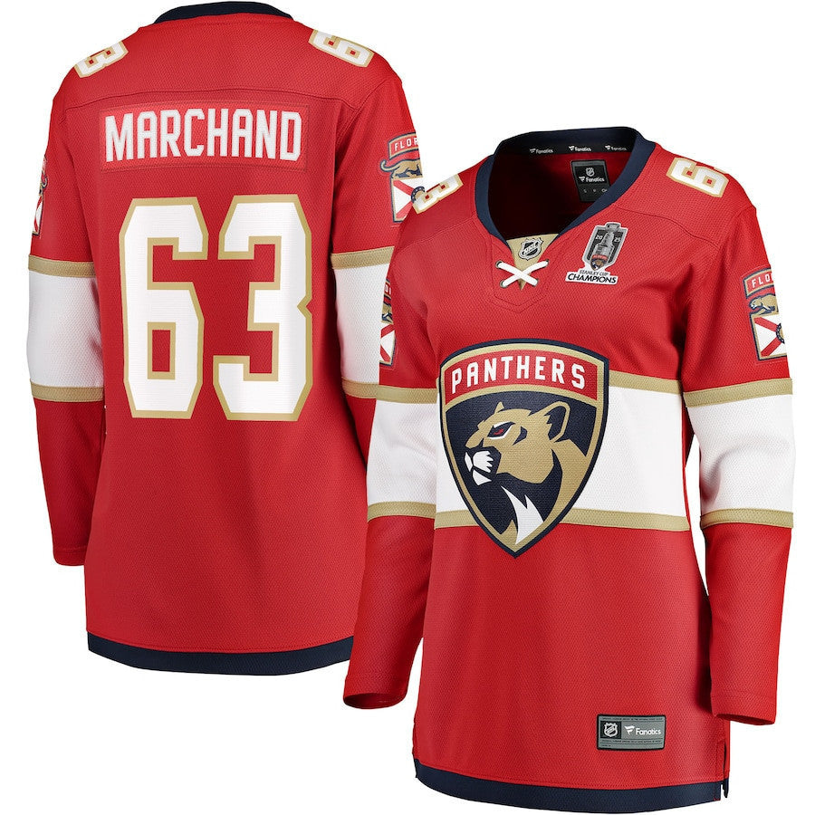 Brad Marchand 63 Florida Panthers Women's 2025 Stanley Cup Champions Breakaway Jersey - Red