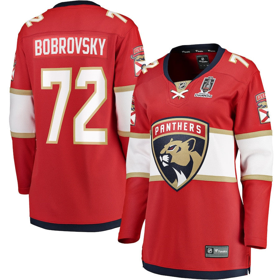 Sergei Bobrovsky 72 Florida Panthers Women's 2025 Stanley Cup Champions Breakaway Jersey - Red