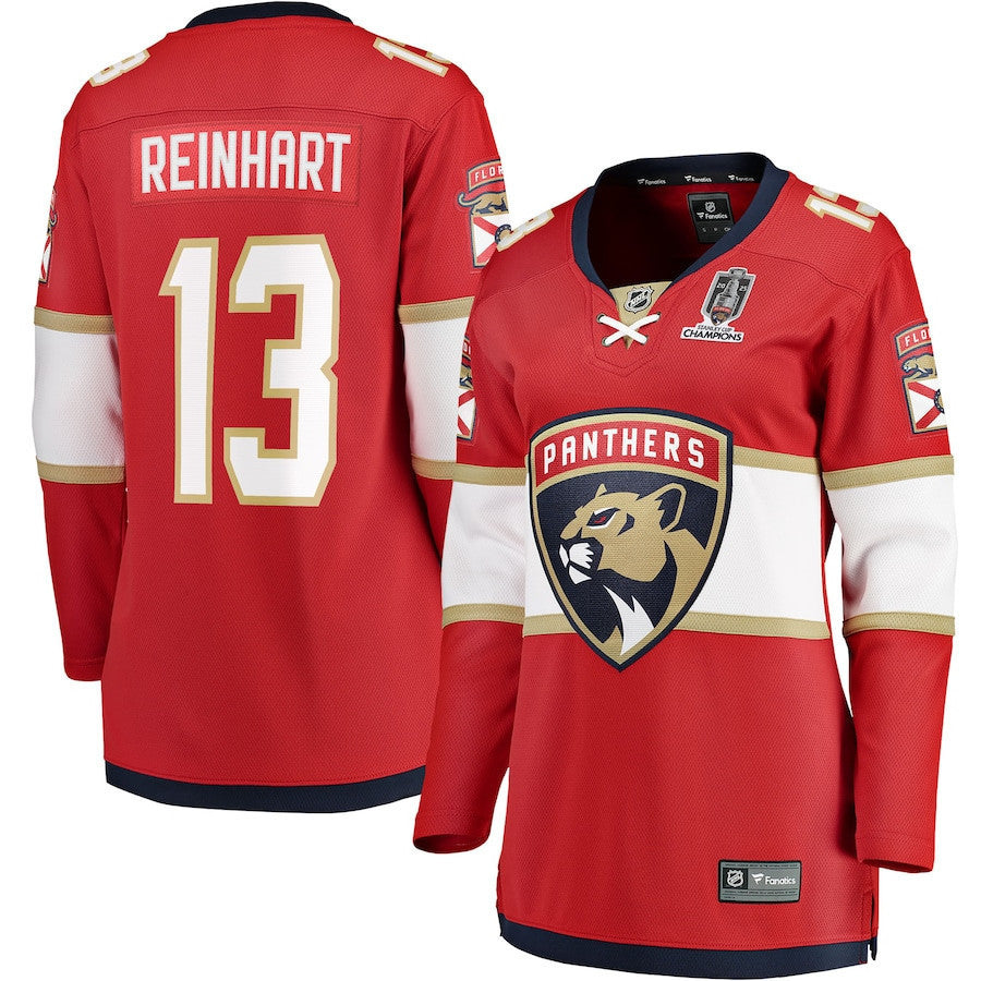 Sam Reinhart 13 Florida Panthers Women's 2025 Stanley Cup Champions Breakaway Jersey - Red