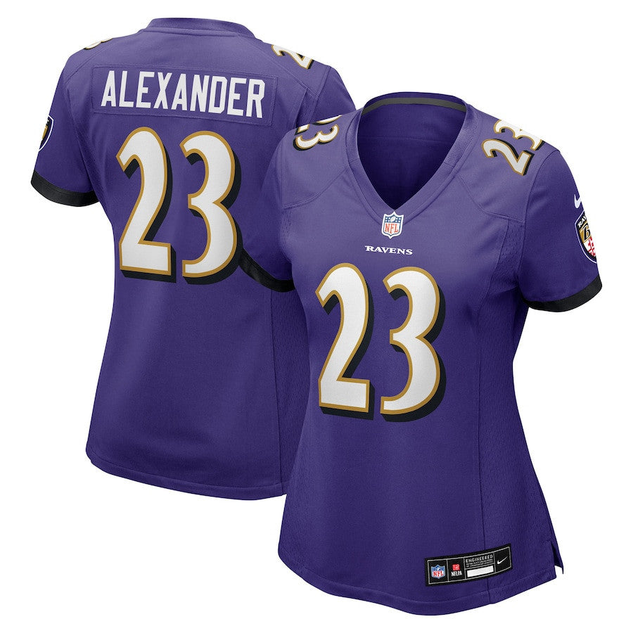 Jaire Alexander 23 Baltimore Ravens Women's Team Game Jersey - Purple