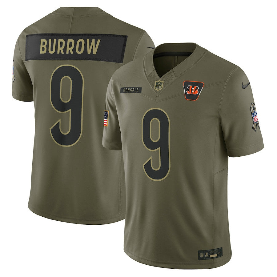 Joe Burrow 9 Cincinnati Bengals 2025 Salute To Service Men Jersey - Olive
