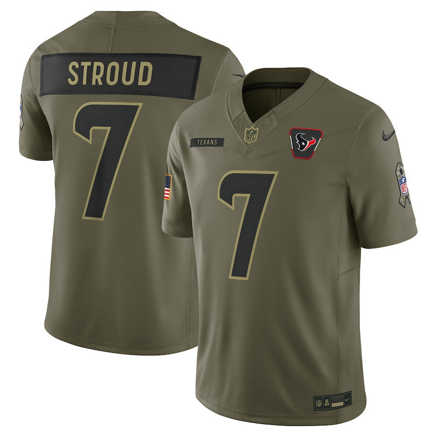 C.J Stroud 7 Houston Texans 2025 Salute To Service Men Jersey - Olive