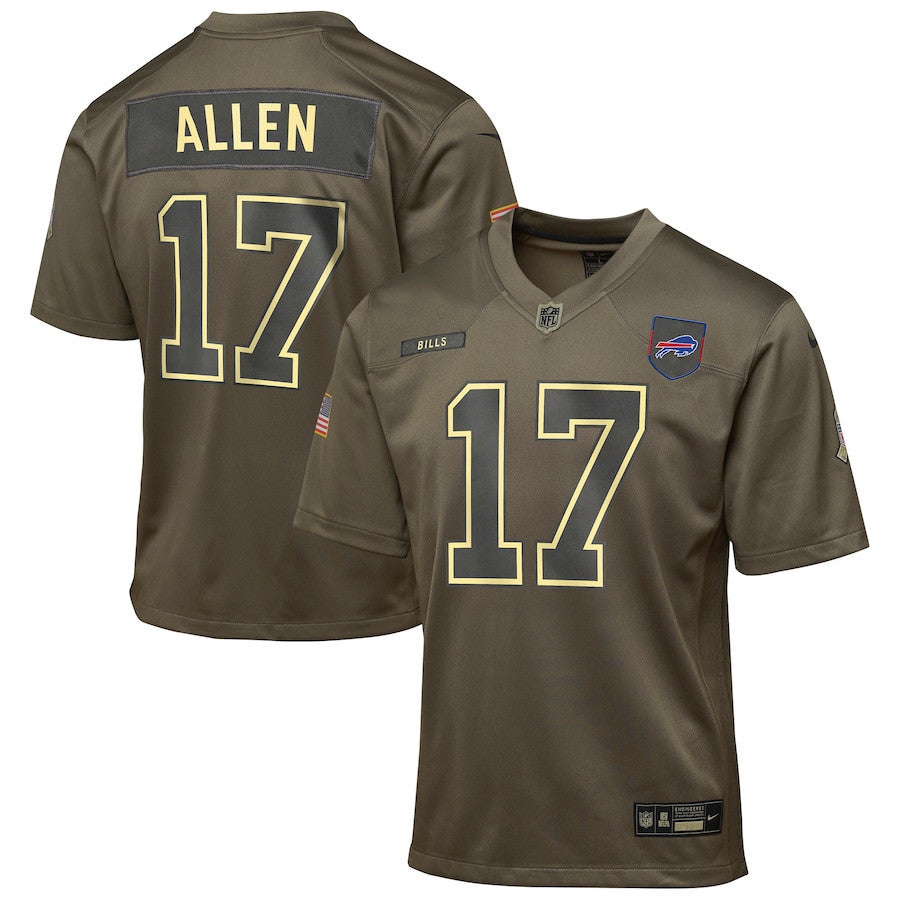 Josh Allen 17 Buffalo Bills 2025 Salute to Service YOUTH Jersey - Olive