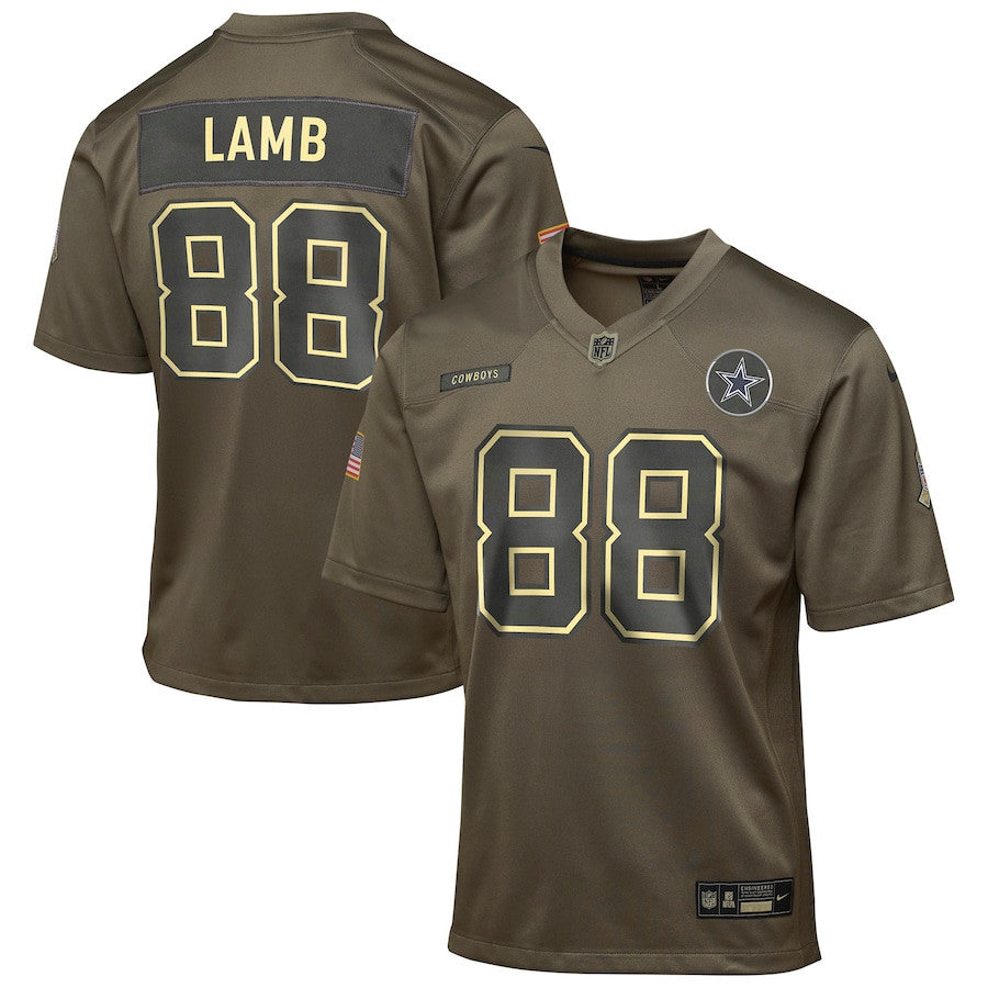 CeeDee Lamb 88 Dallas Cowboys 2025 Salute to Service YOUTH Jersey - Olive