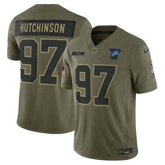 Aidan Hutchinson 97 Detroit Lions 2025 Salute To Service Men Jersey - Olive
