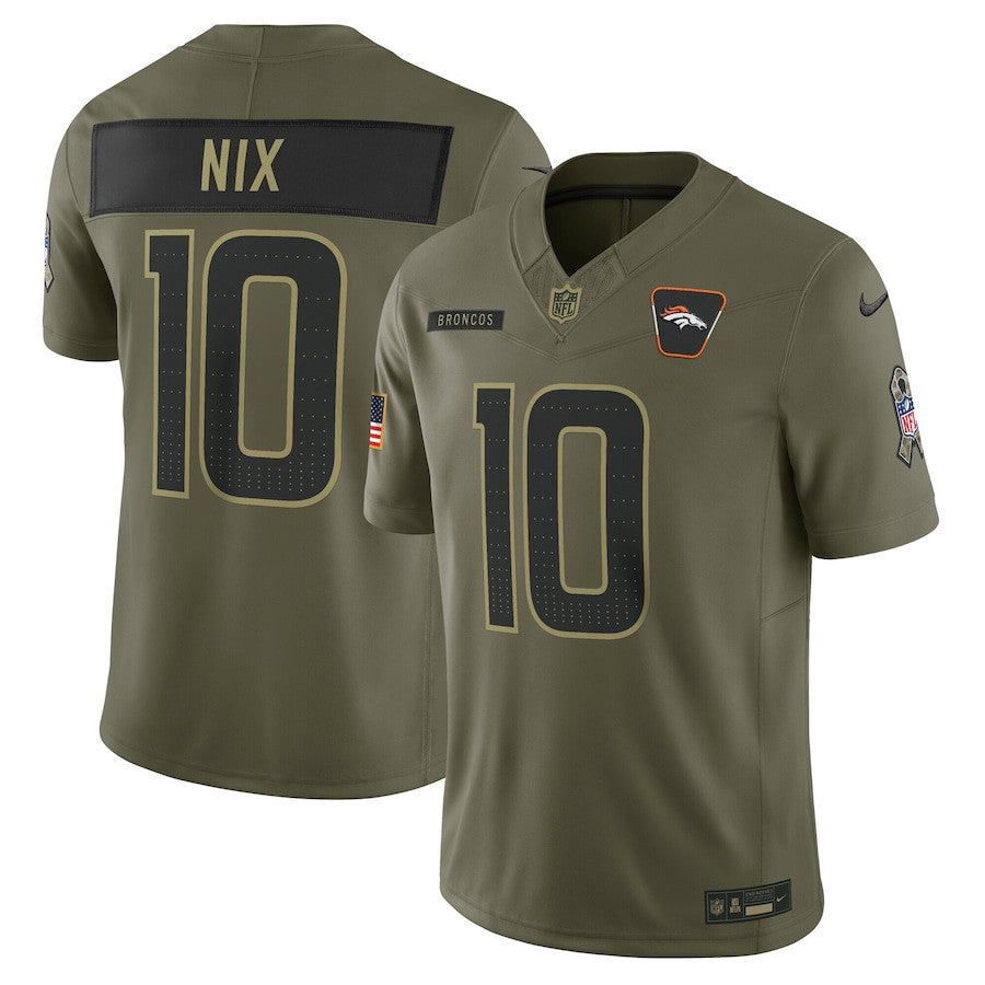Bo Nix 10 Denver Broncos 2025 Salute To Service Men Jersey - Olive