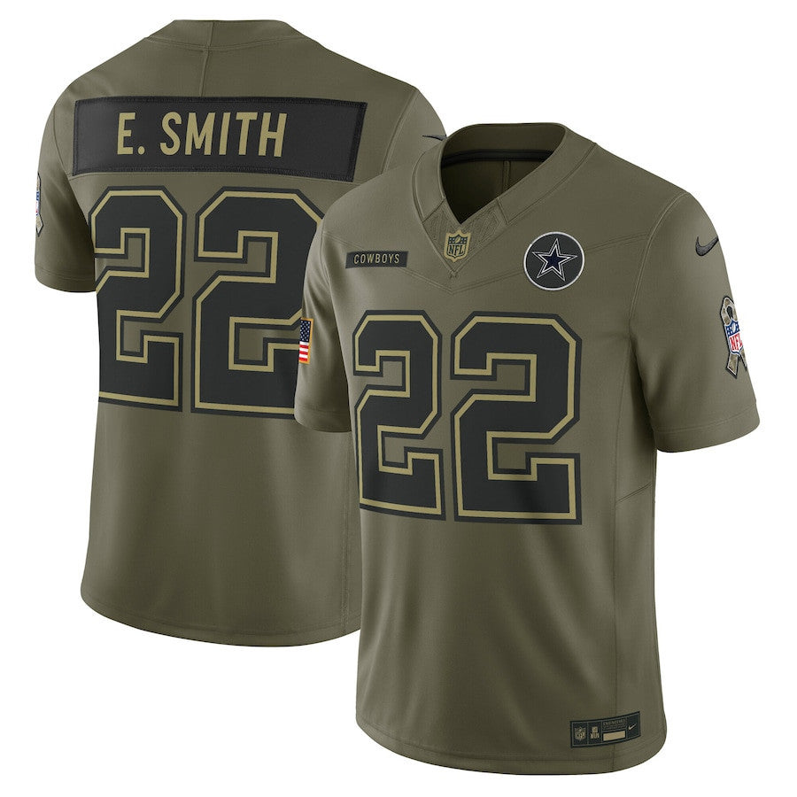 Emmitt Smith 22 Dallas Cowboys 2025 Salute To Service Men Jersey - Olive