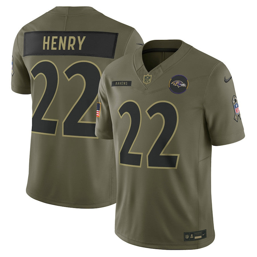 Derrick Henry 22 Baltimore Ravens 2025 Salute To Service Men Jersey - Olive