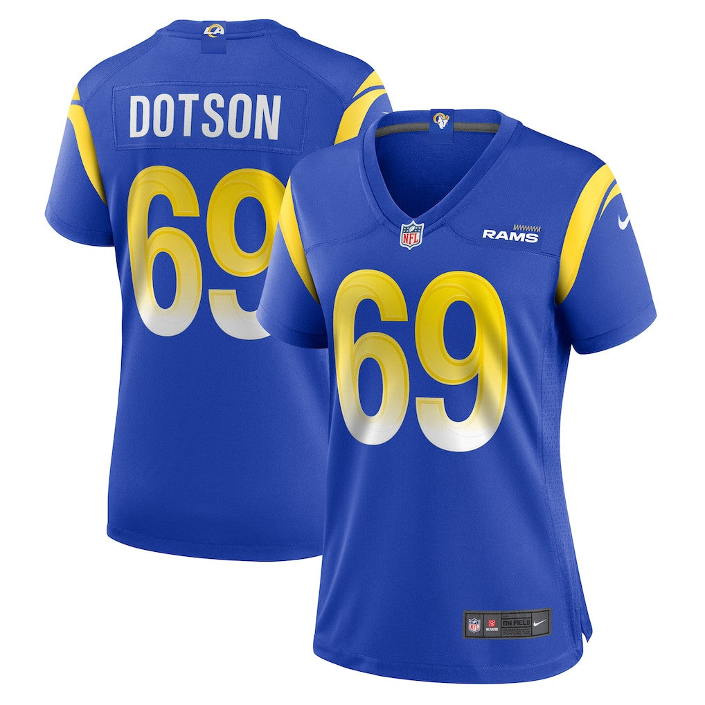 Kevin Dotson 69 Los Angeles Rams Women's Team Game Jersey - Royal