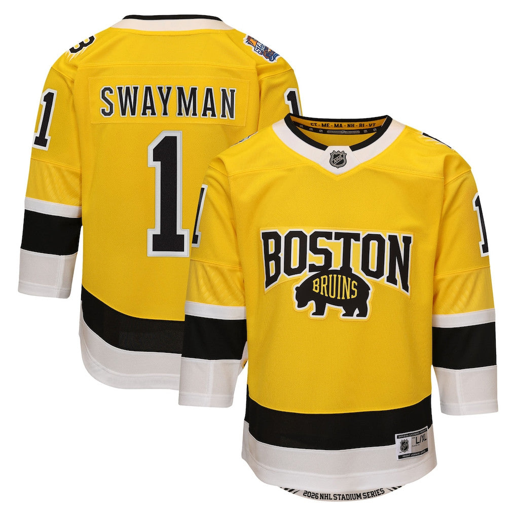 Jeremy Swayman 1 Boston Bruins 2026 Stadium Series Premier YOUTH Jersey - Gold