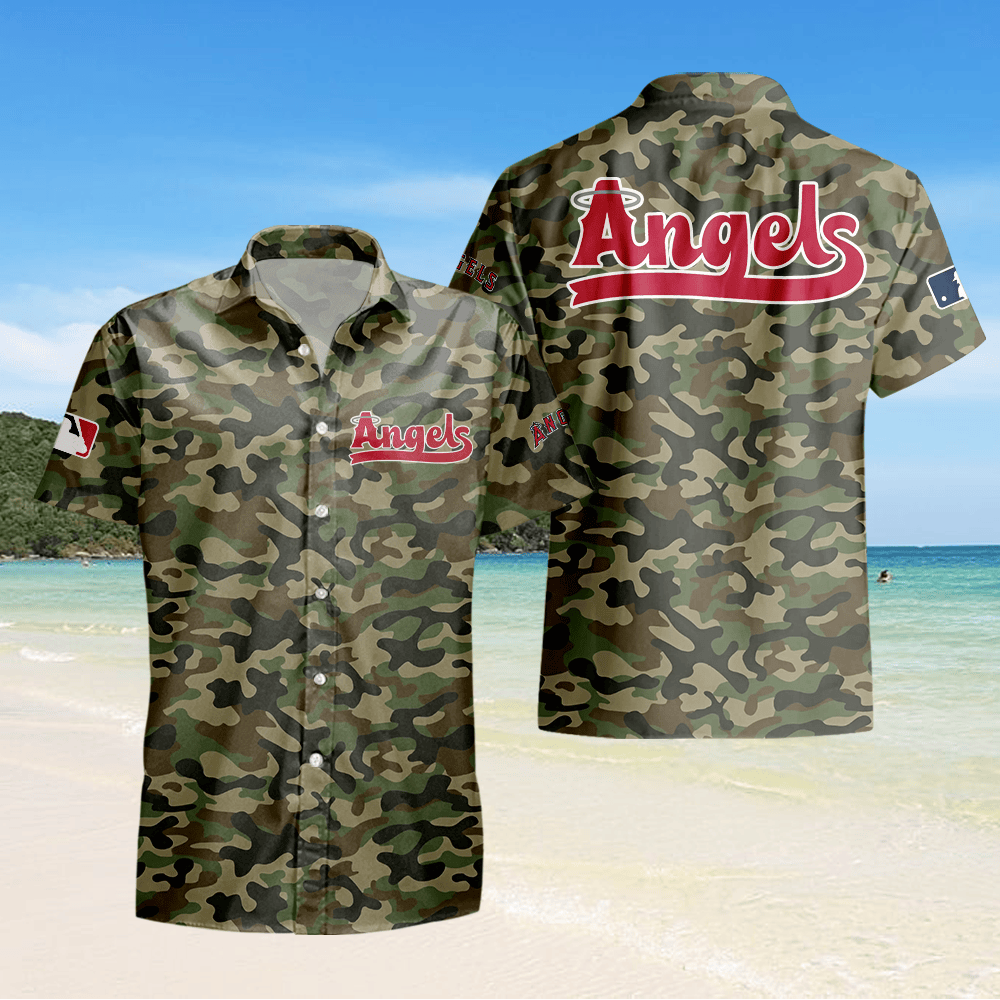 Los Angeles Angels Camo Hawaiian Shirt - Green