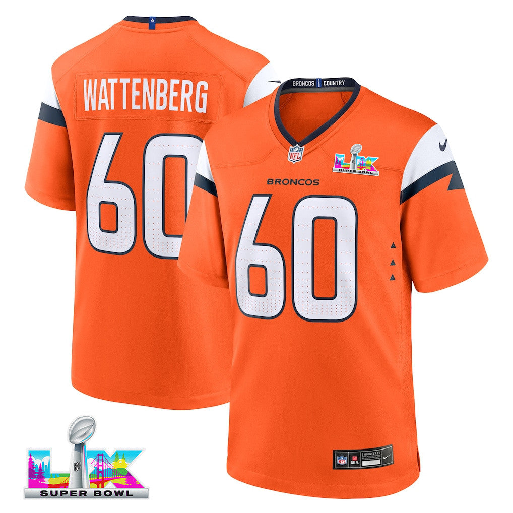 Luke Wattenberg 60 Denver Broncos 2026 Super Bowl LX - Orange Team Game Jersey