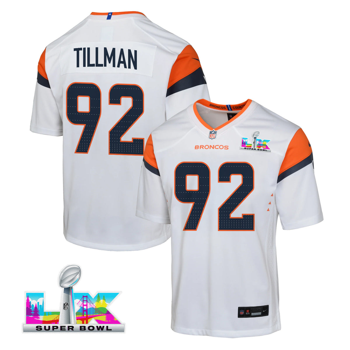 Dondrea Tillman 92 Denver Broncos YOUTH 2026 Super Bowl LX - White Road Team Jersey