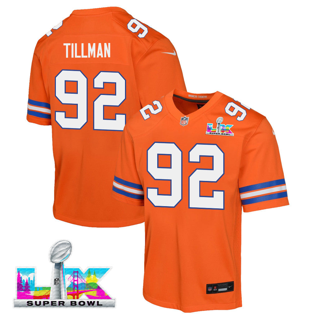 Dondrea Tillman 92 Denver Broncos YOUTH 2026 Super Bowl LX - Orange Game Jersey