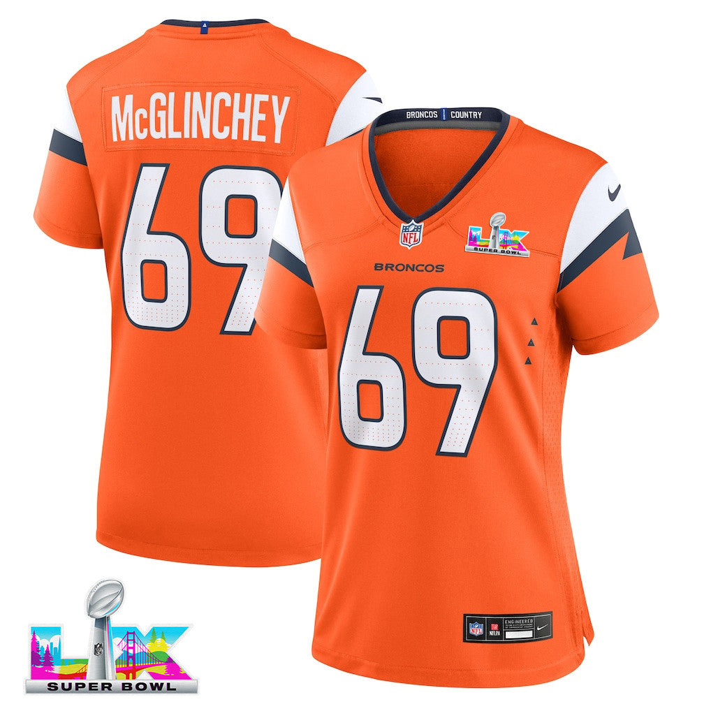Mike McGlinchey 69 Women's Denver Broncos 2026 Super Bowl LX - Orange Game Jersey