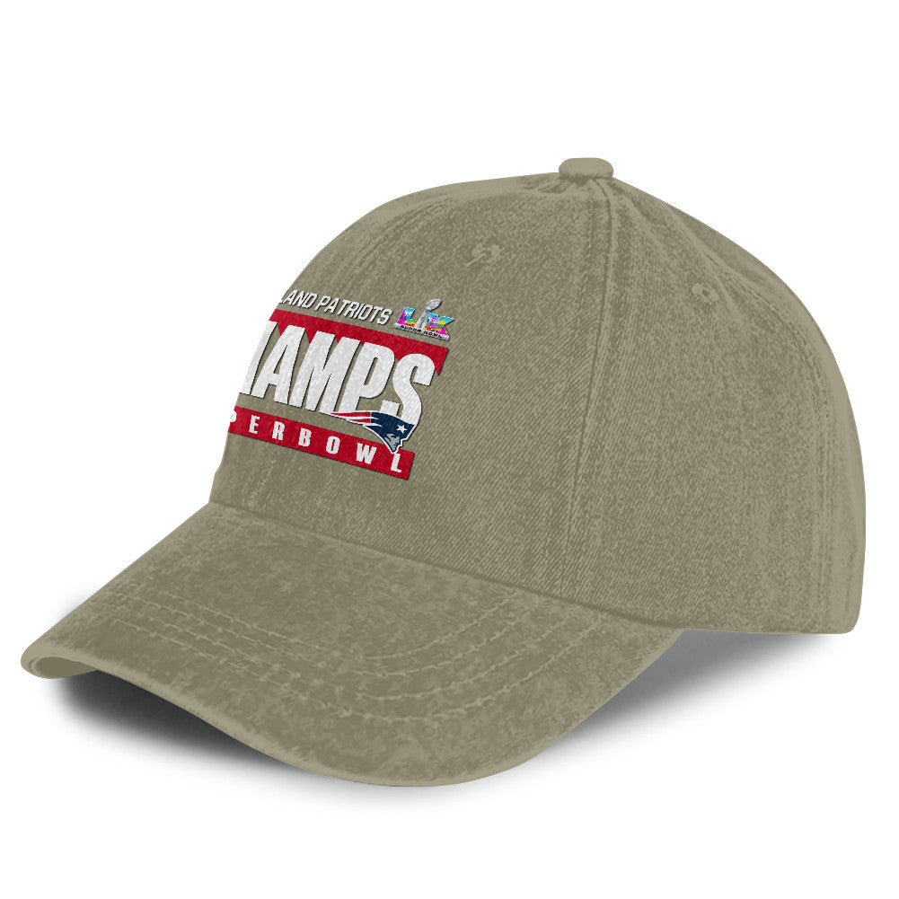 New England Patriots Super Bowl LX Champs 25/26 Washed Cap – Printed Graphic - Olive Khaki