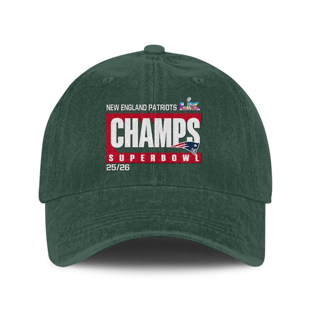 New England Patriots Super Bowl LX Champs 25/26 Washed Cap – Printed Graphic - Green