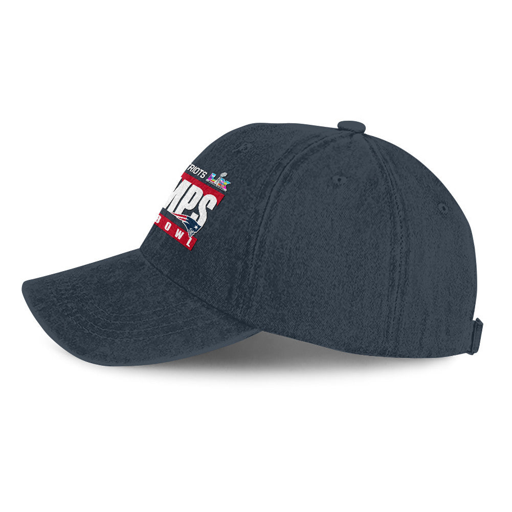 New England Patriots Super Bowl LX Champs 25/26 Washed Cap – Printed Graphic - Navy