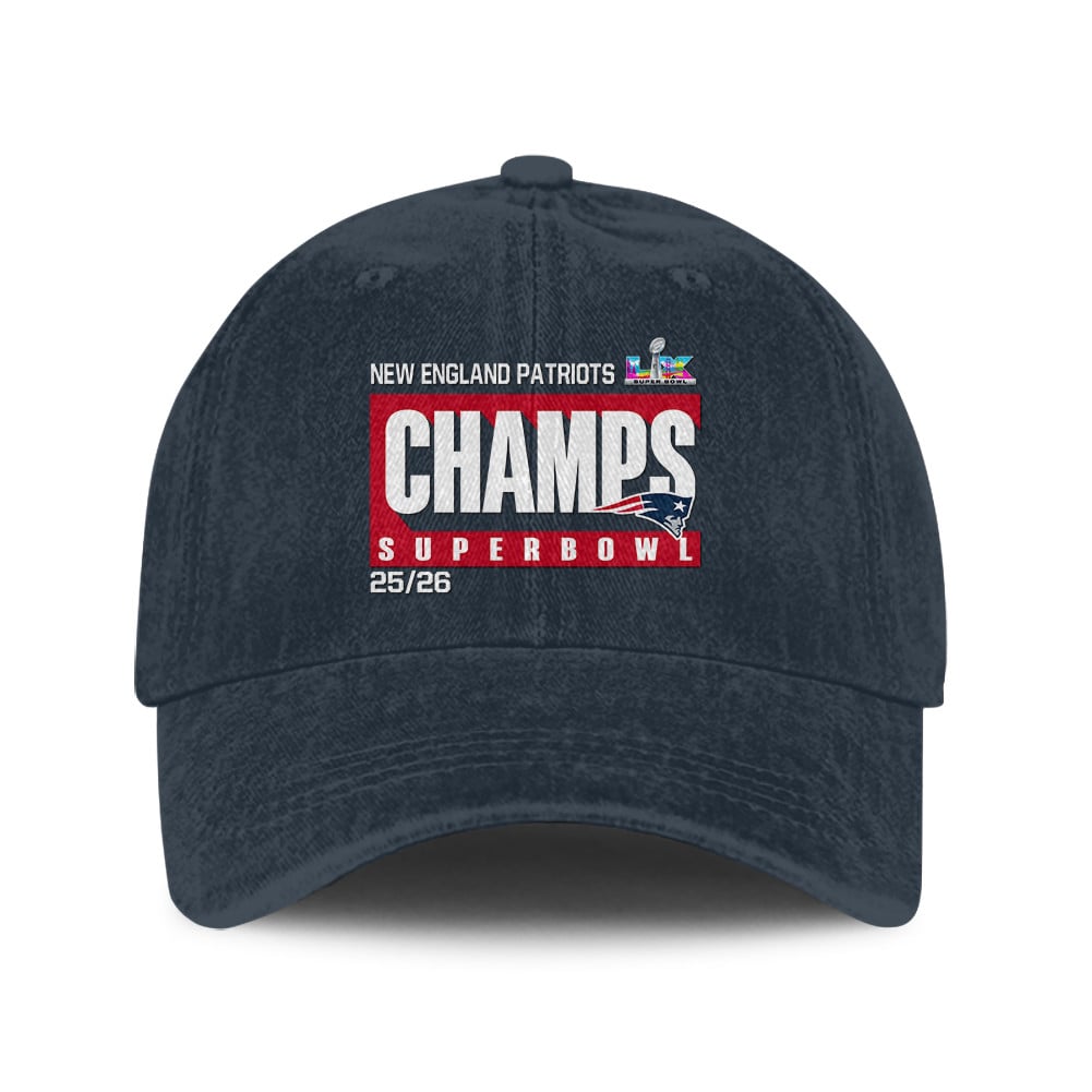 New England Patriots Super Bowl LX Champs 25/26 Washed Cap – Printed Graphic - Navy