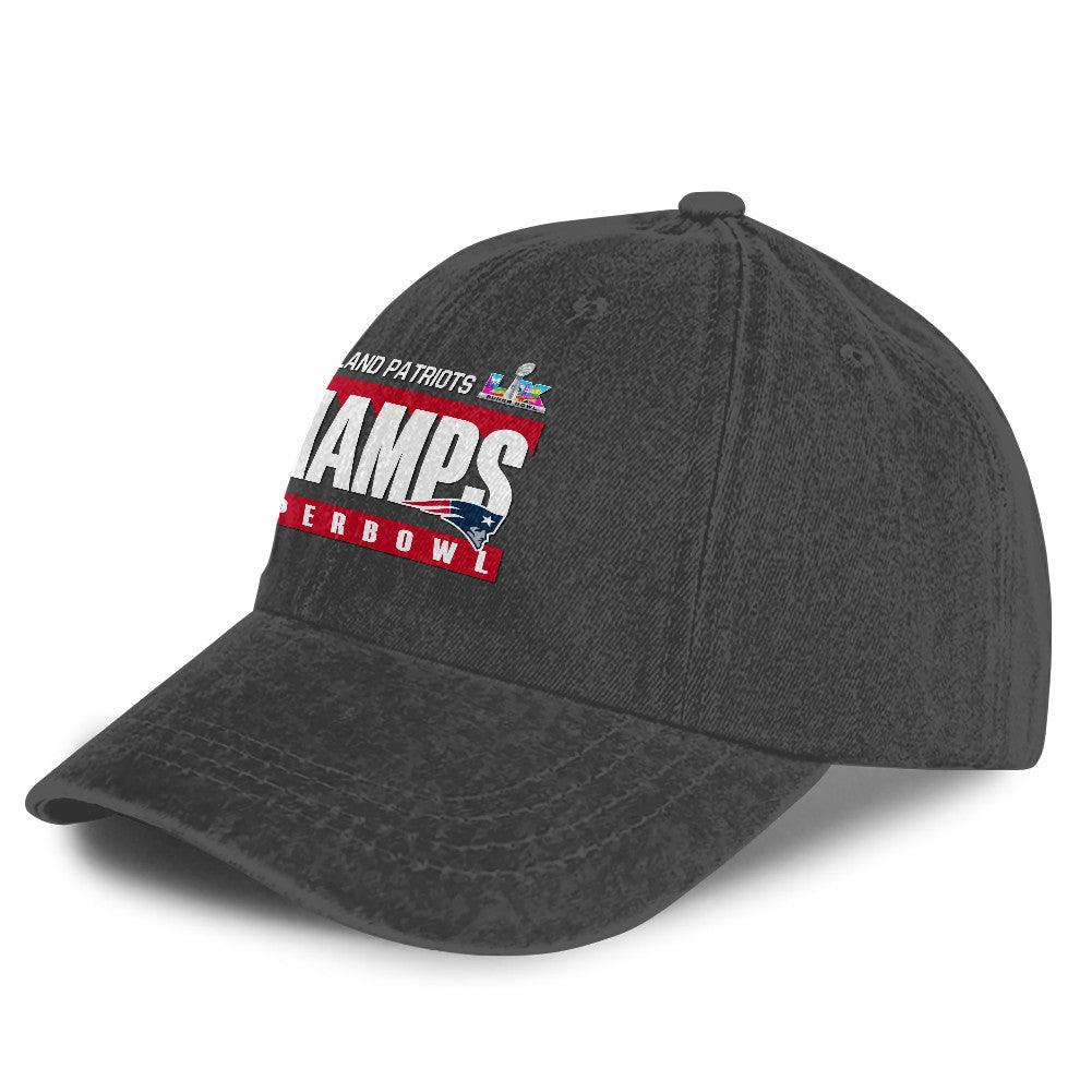 New England Patriots Super Bowl LX Champs 25/26 Washed Cap – Printed Graphic - Dark Grey