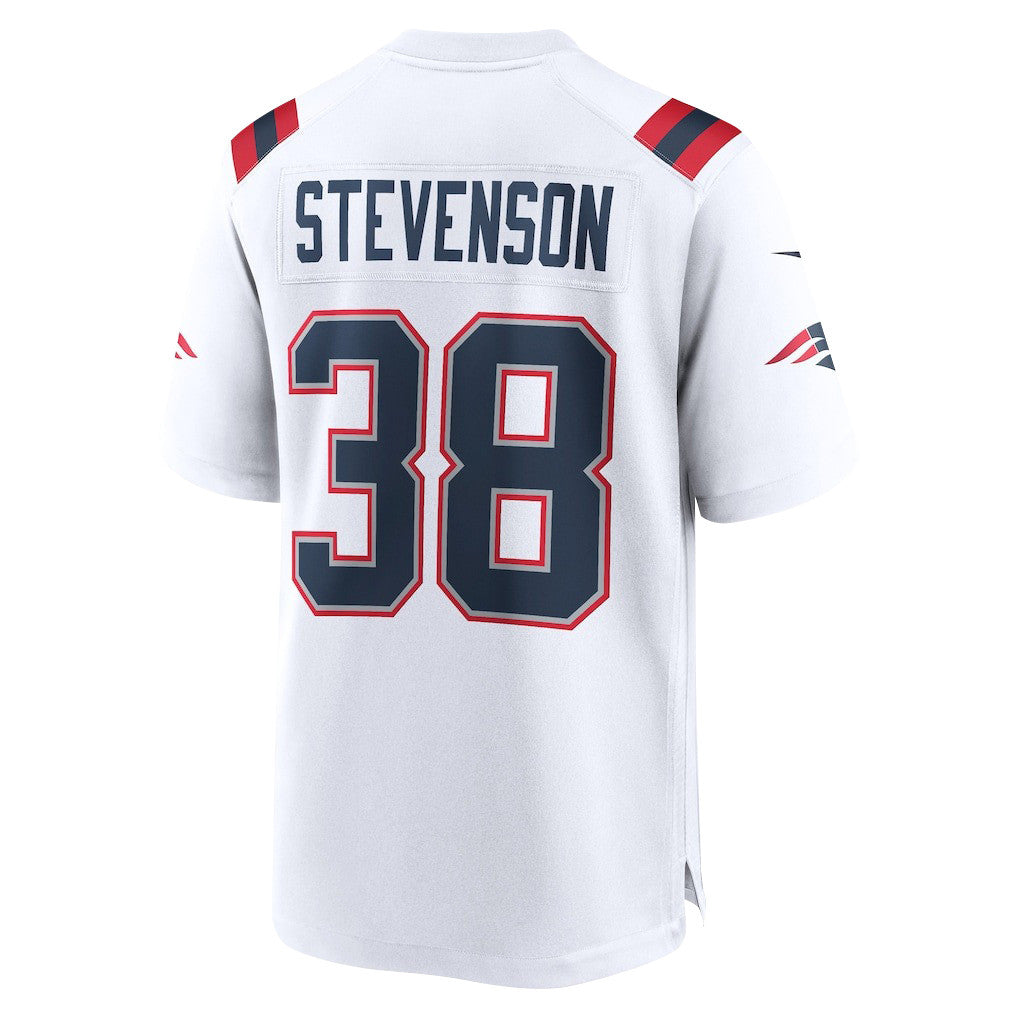 Rhamondre Stevenson 38 New England Patriots Super Bowl LX Explosive Playmaker Men Jersey – White