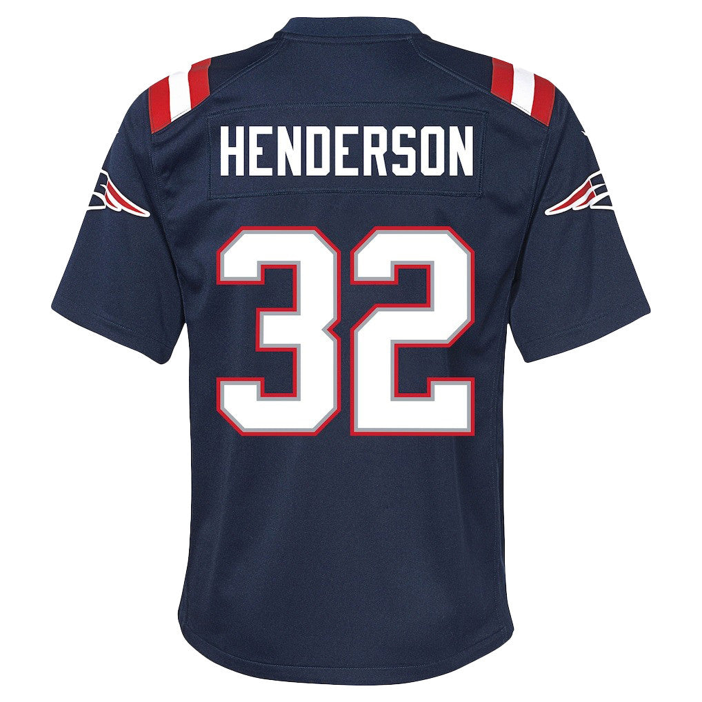 TreVeyon Henderson 32 New England Patriots Super Bowl LX Rising Legend Men Jersey – Navy
