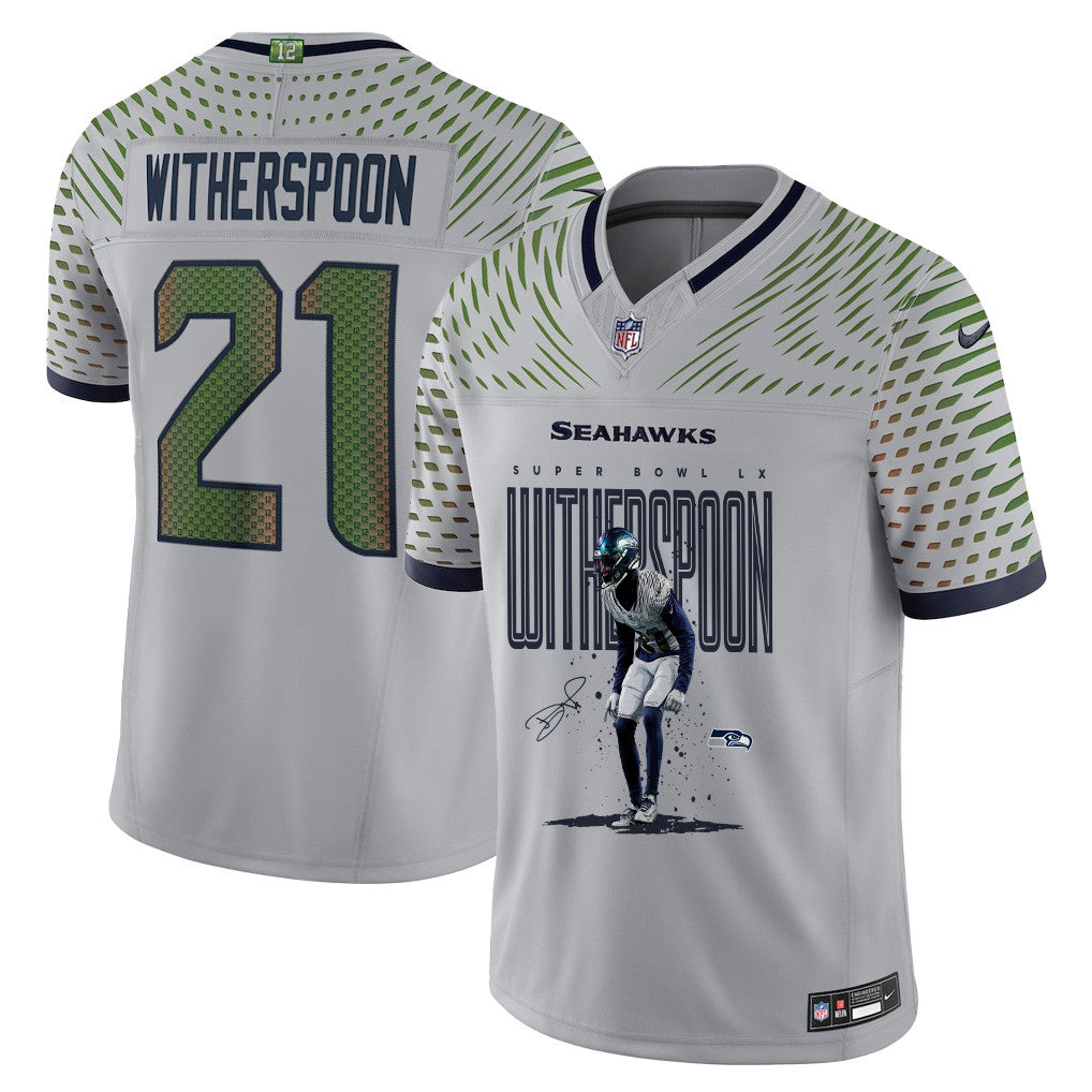 Devon Witherspoon 21 Seattle Seahawks Super Bowl LX Rising Star Jersey – Grey