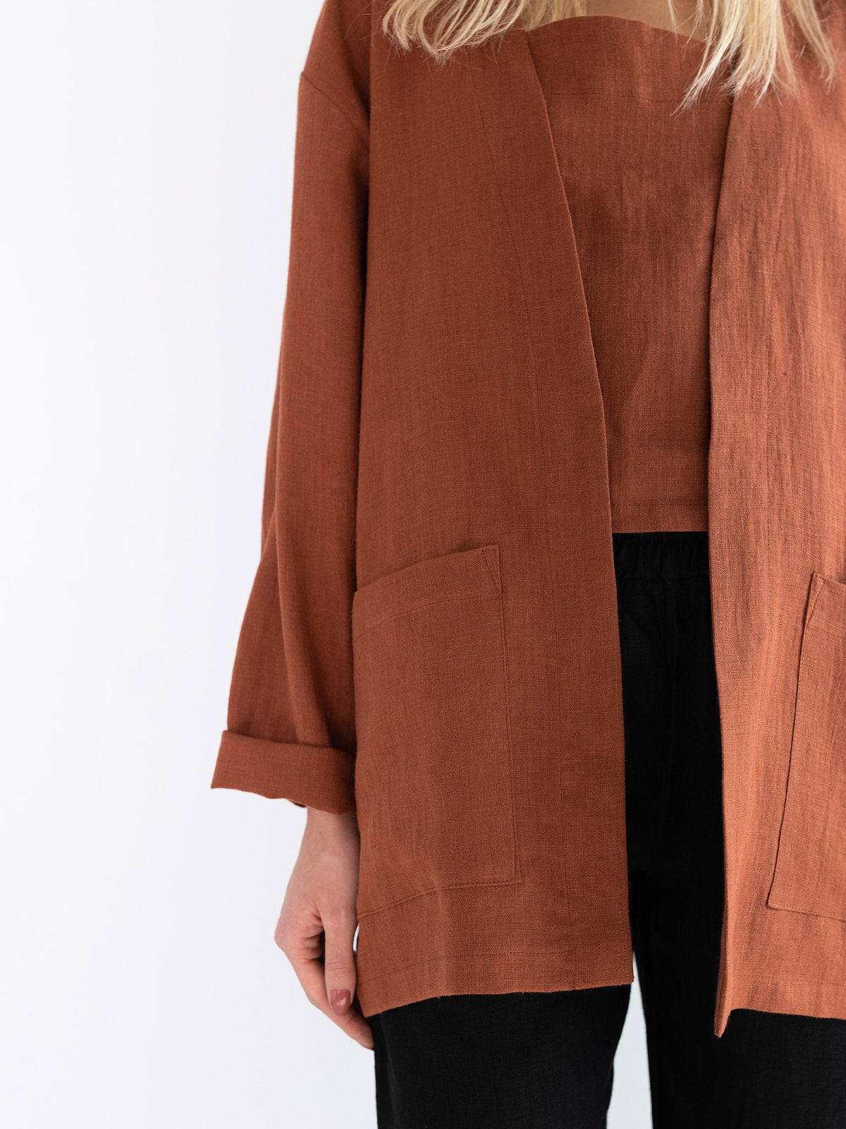 Rust linen jacket, relaxed fit blazer | SELBY