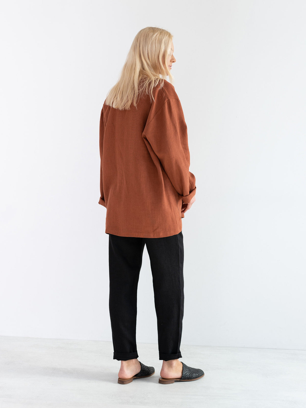 Rust linen jacket, relaxed fit blazer | SELBY