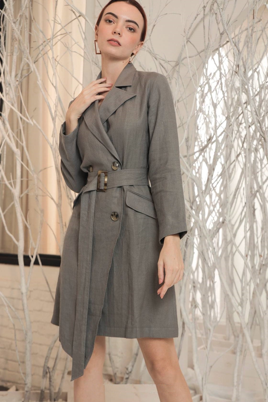 Linen Jacket - Linen Trench Coat - Linen Winter Coat - Women Duster Coat - Double Breasted Mid Length Coat - Tailored Women Coat - Handmade