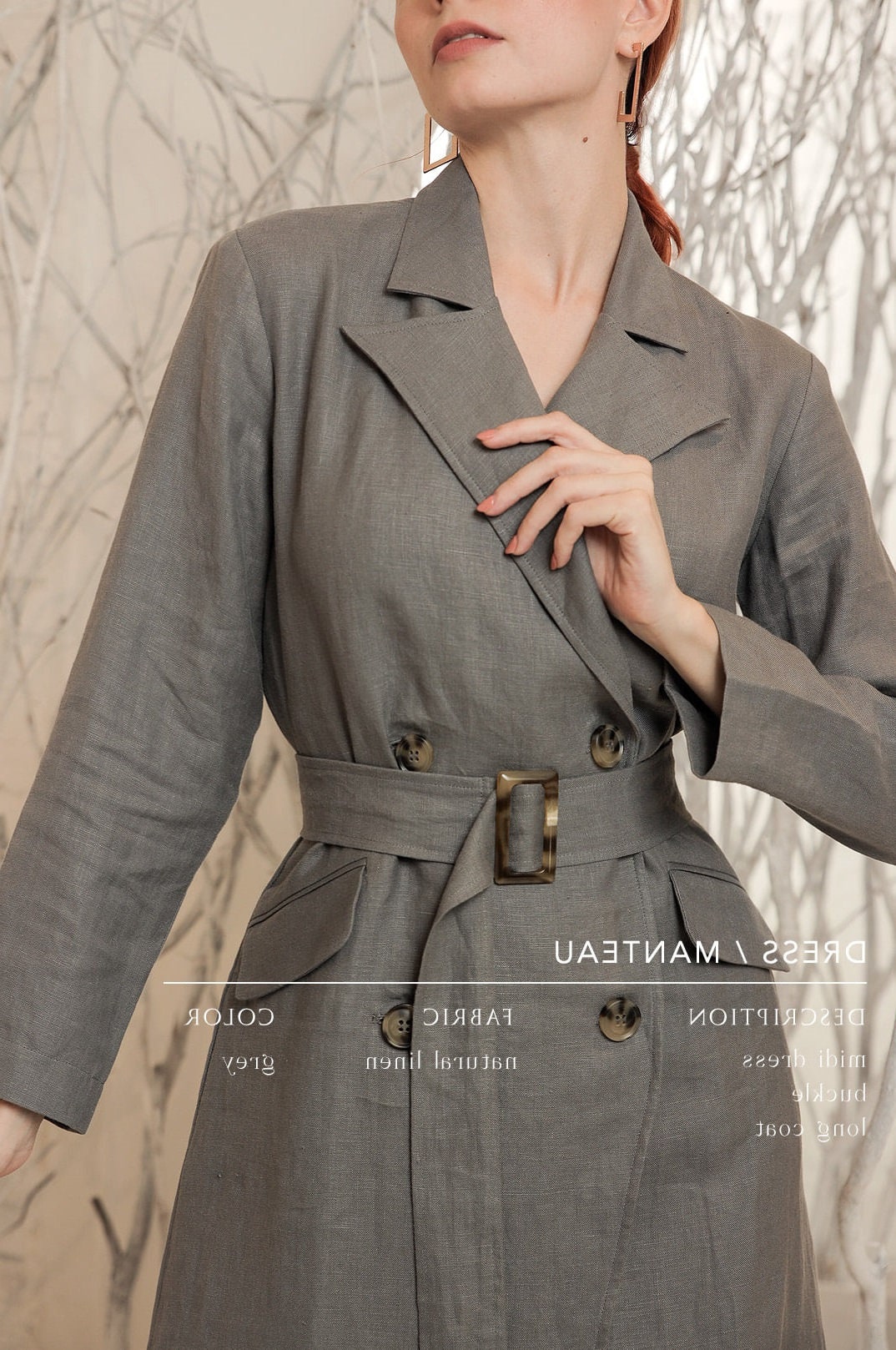 Linen Jacket - Linen Trench Coat - Linen Winter Coat - Women Duster Coat - Double Breasted Mid Length Coat - Tailored Women Coat - Handmade
