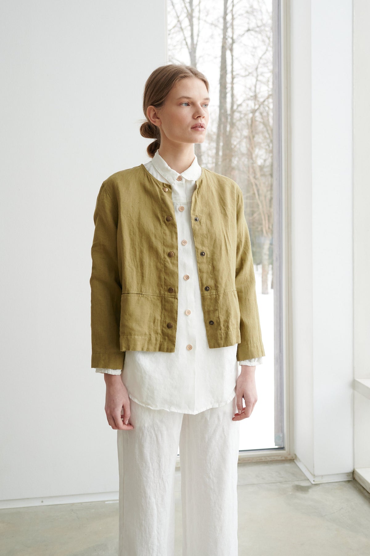Francis olive jacket - Medium weight linen jacket - Linen jacket - Short linen jacket - Washed linen coat - Linen cardigan