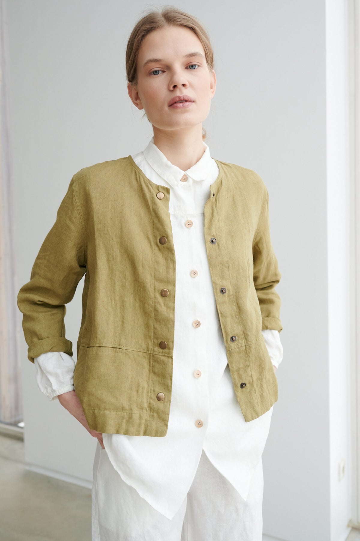 Francis olive jacket - Medium weight linen jacket - Linen jacket - Short linen jacket - Washed linen coat - Linen cardigan
