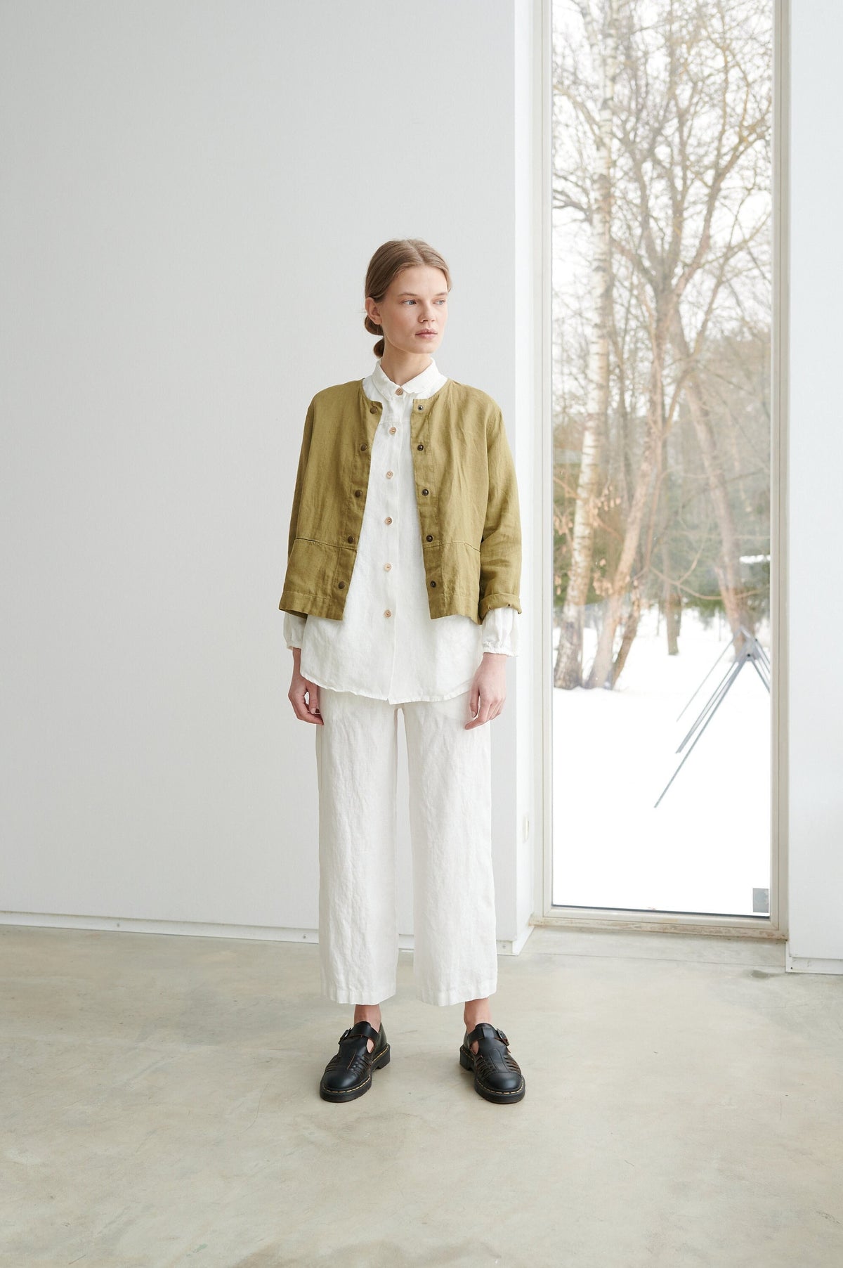 Francis olive jacket - Medium weight linen jacket - Linen jacket - Short linen jacket - Washed linen coat - Linen cardigan