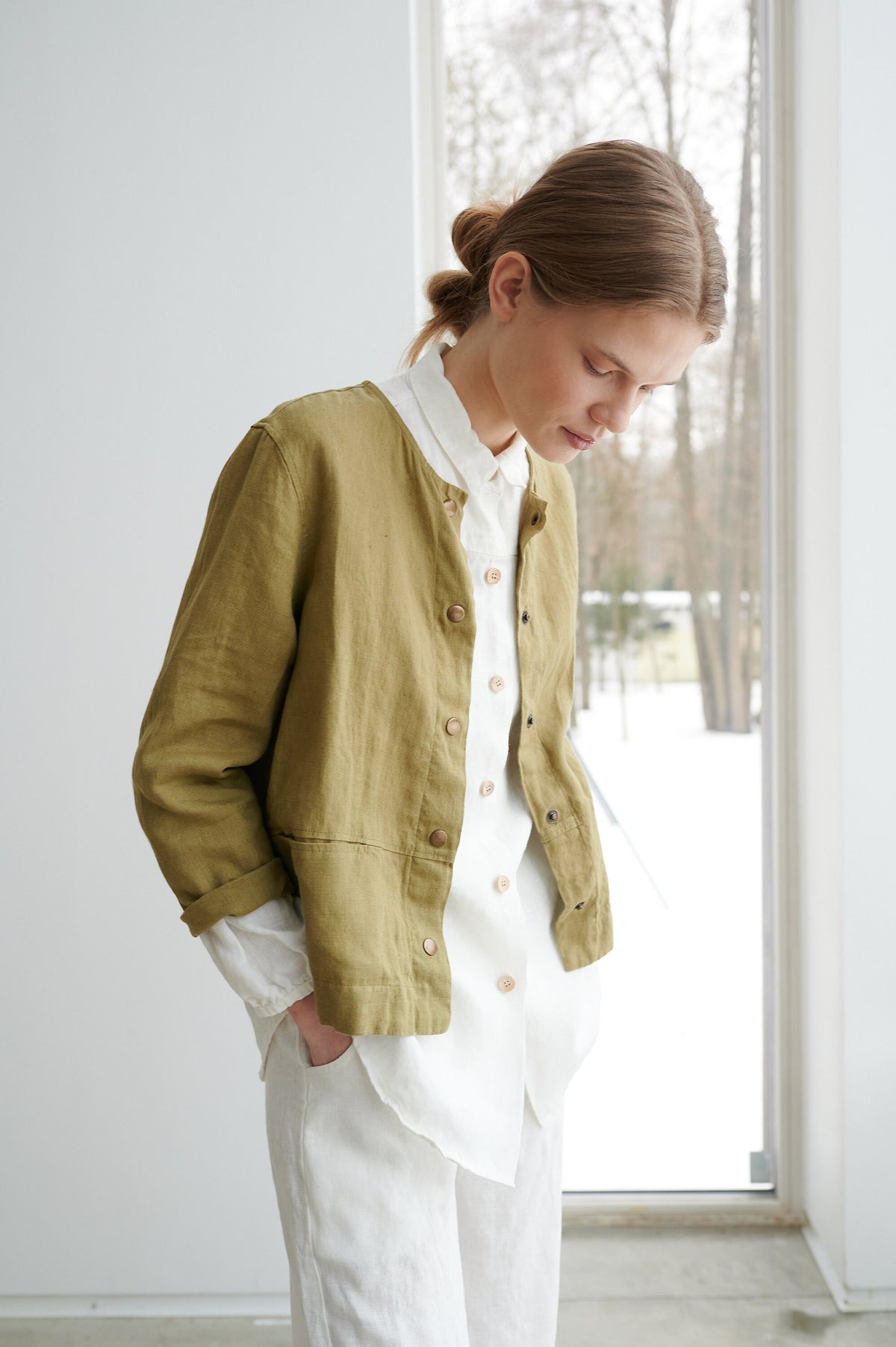 Francis olive jacket - Medium weight linen jacket - Linen jacket - Short linen jacket - Washed linen coat - Linen cardigan