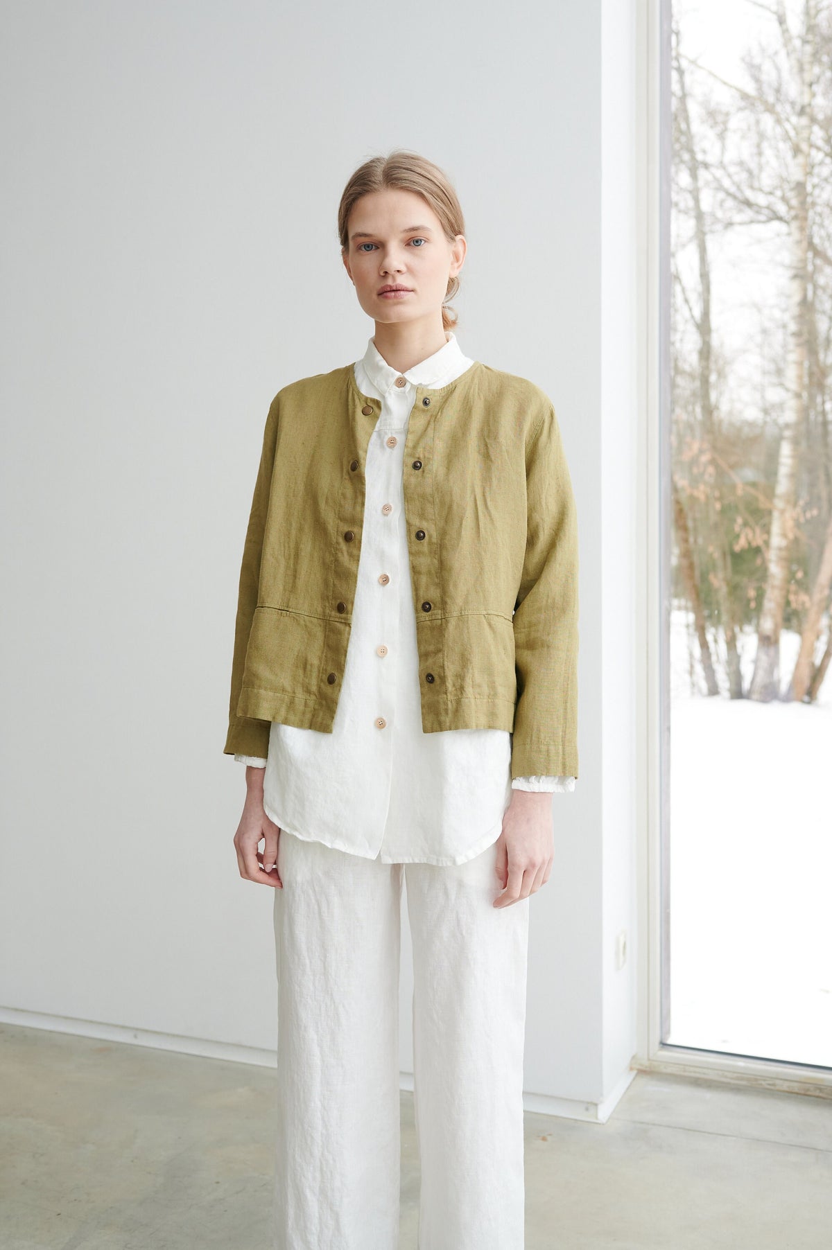 Francis olive jacket - Medium weight linen jacket - Linen jacket - Short linen jacket - Washed linen coat - Linen cardigan