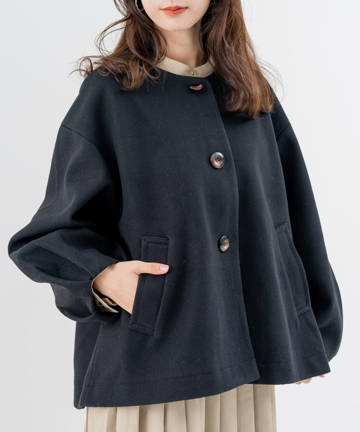 Short Length Collarless Short Coat