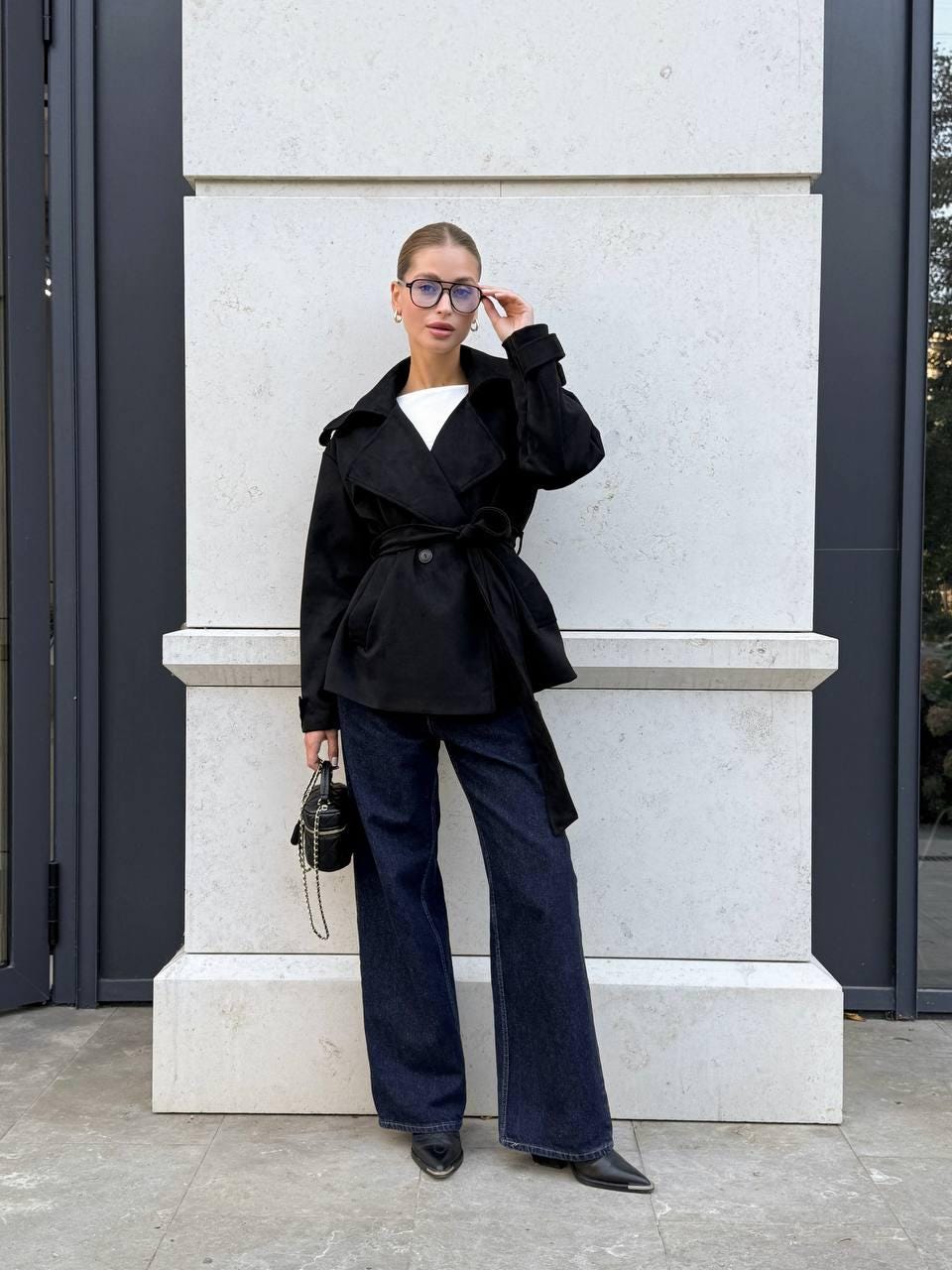 Belted Trench Coat Women, Short Wrap Jacket, Suede Spring Coat, Elegant Belted Blazer Coat