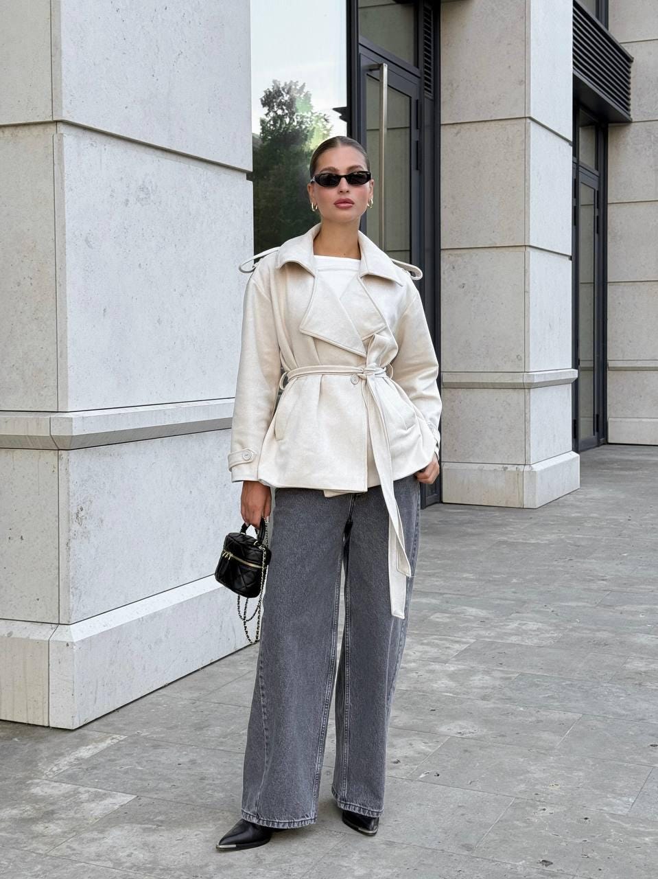 Belted Trench Coat Women, Short Wrap Jacket, Suede Spring Coat, Elegant Belted Blazer Coat